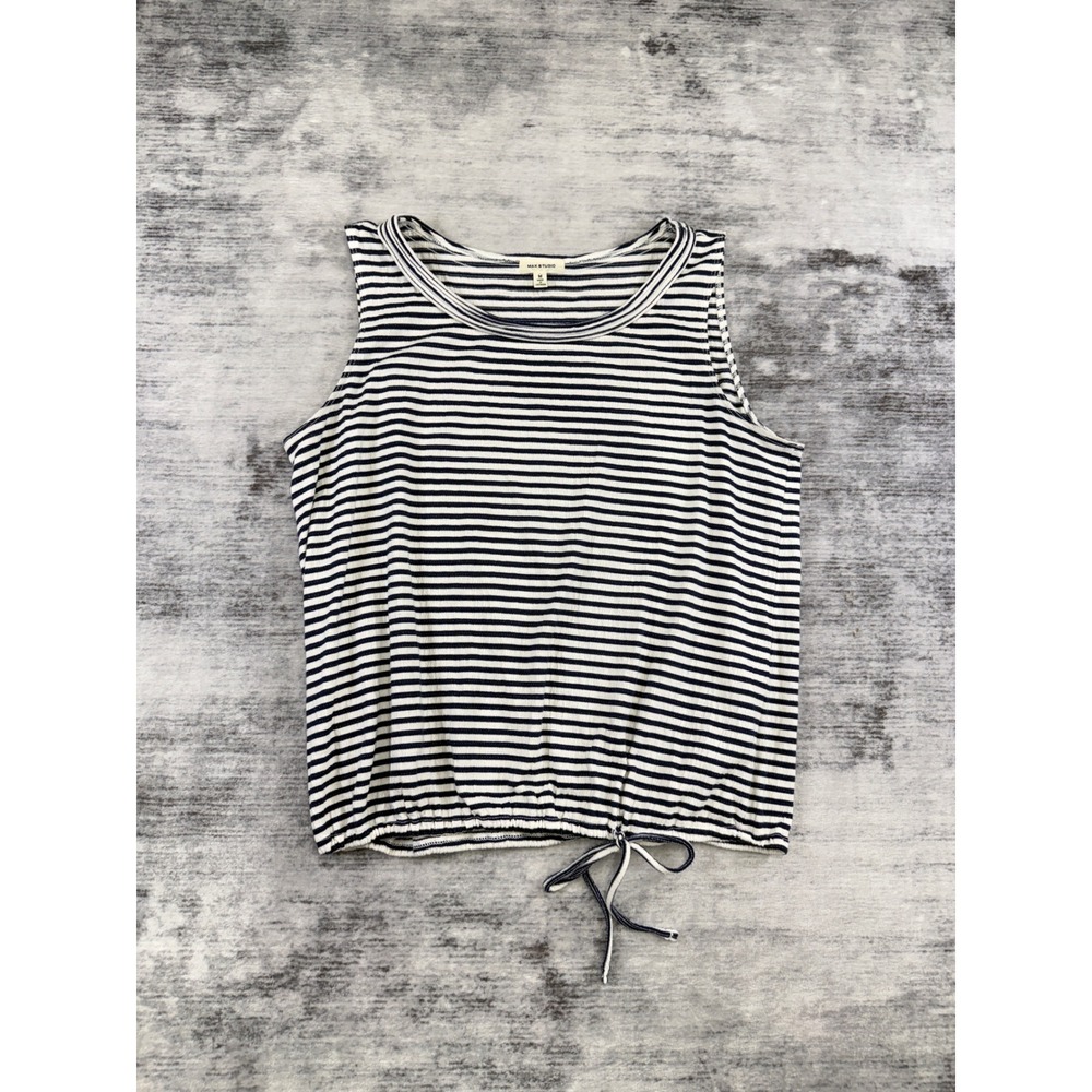 Max Studio Womens Navy Blue White Striped Drawstring Hem Tank Top Size M 9704S77